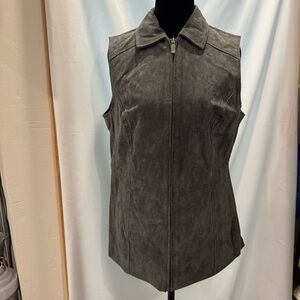Dennis Basso Grey Suede Washable Leather Vest Jacket Zip Gray Women's Size Small